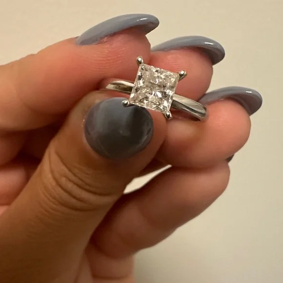 1 CT. Princess-Cut Diamond Solitaire Engagement Ring – 14K White Gold Sz 7 - Picture 9 of 12